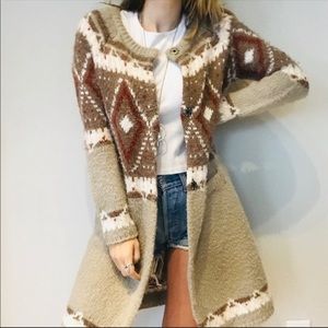 Free People tan pattern chunky knit long cardigan
